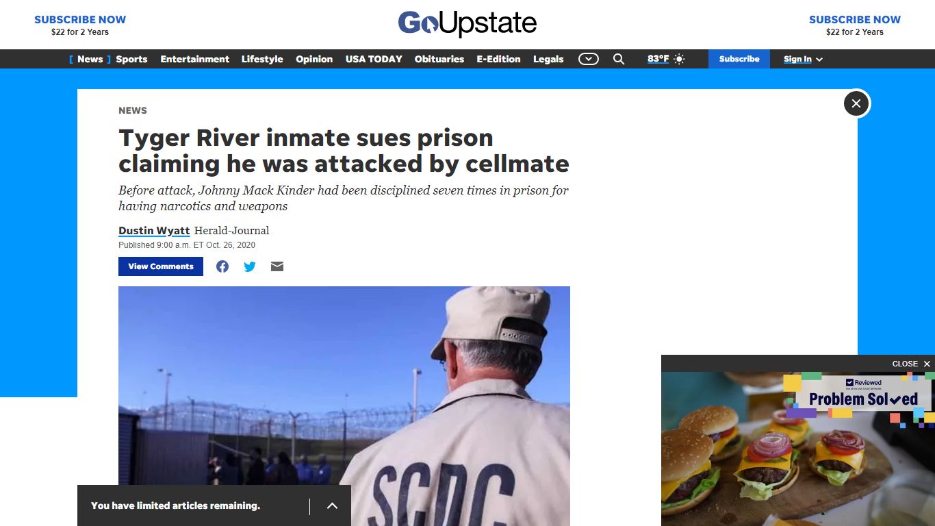 Tyger River inmate sues state after attack - goupstate.com